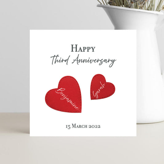 Handmade anniversary card for 3 year marriage milestone