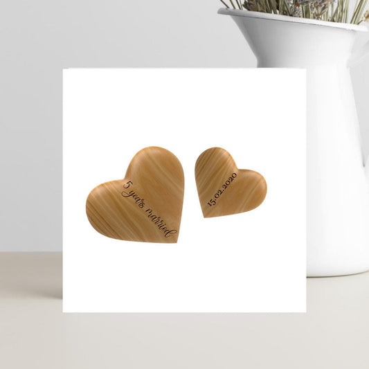 Minimalist wood anniversary card for 5 years married,