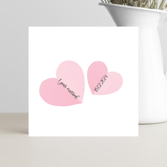 Personalised 1st wedding anniversary card with paper theme, featuring a minimalist design to celebrate one year of marriage.