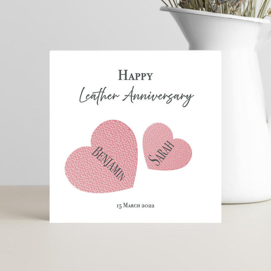 Handmade leather anniversary card for 3 year marriage milestone