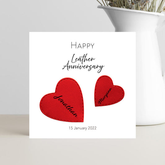 Red heart anniversary card celebrate your 3rd milestone, marked by leather.