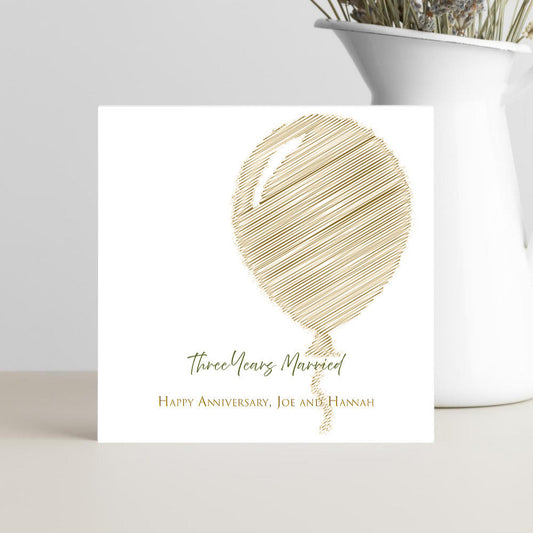 3 years married anniversary card personalised for the happy couple