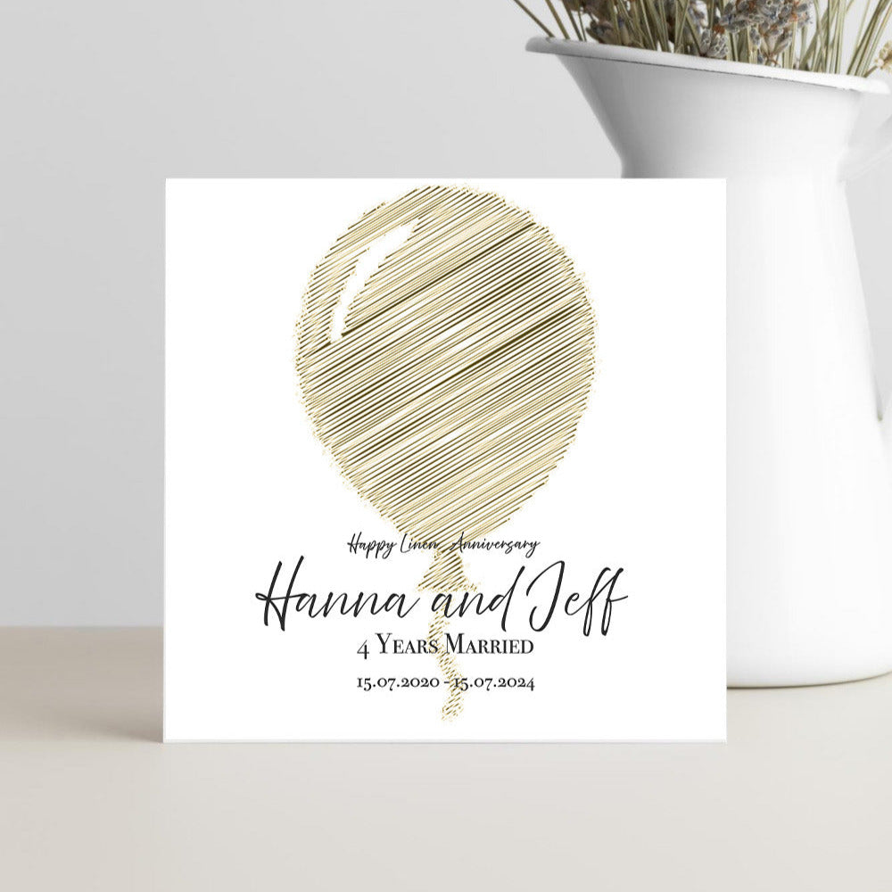 Personalised, four years married abstract gold balloon anniversary card