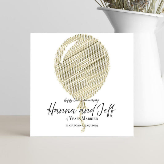 Personalised, four years married abstract gold balloon anniversary card