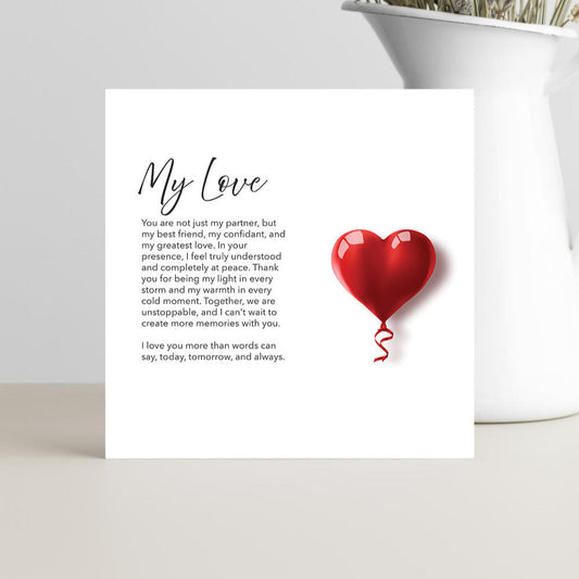 Romantic greeting card for husband or boyfriend with poetic love verses expressing deep appreciation and affection.