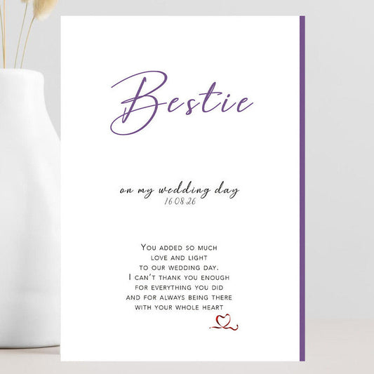 Minimalist wedding thank you card for best friend with heartfelt message