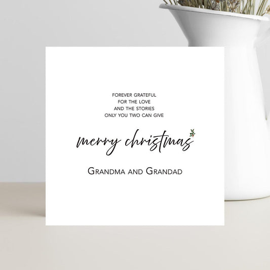 Grandma and Grandad Christmas card with grateful words of love.