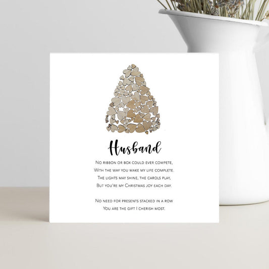 Card with Christmas tree design and short poem for a husband at Xmas