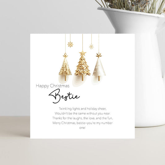 Twinkling lights and holiday cheer 3 tree Christmas card for a best friend, personalised with her name.  