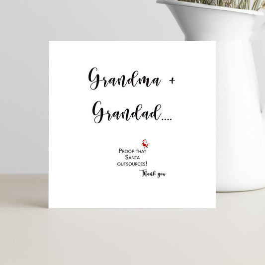 Simple thank you Christmas card for grandparents - funny santa quote.